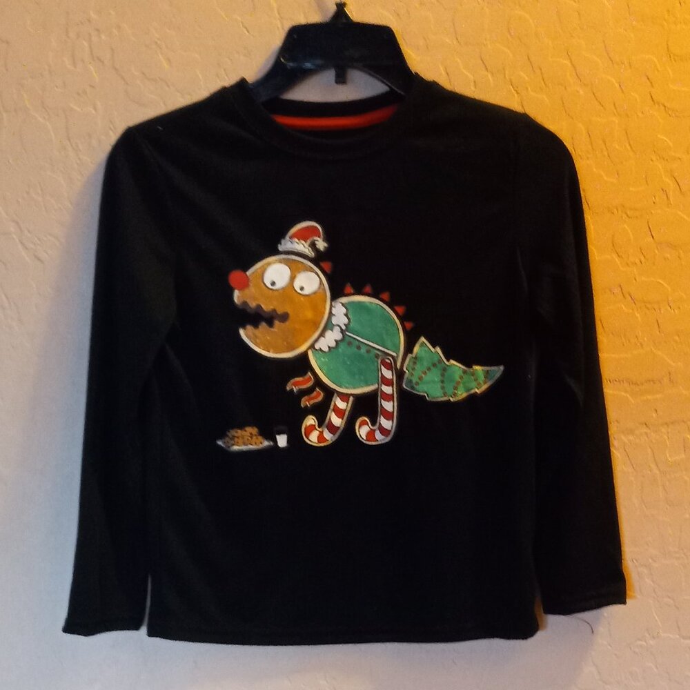 Black Long Sleeve Shirt with Christmas Dinosaur Design